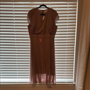 Ivy City Co Brown Pleated Wrap Midi Dress